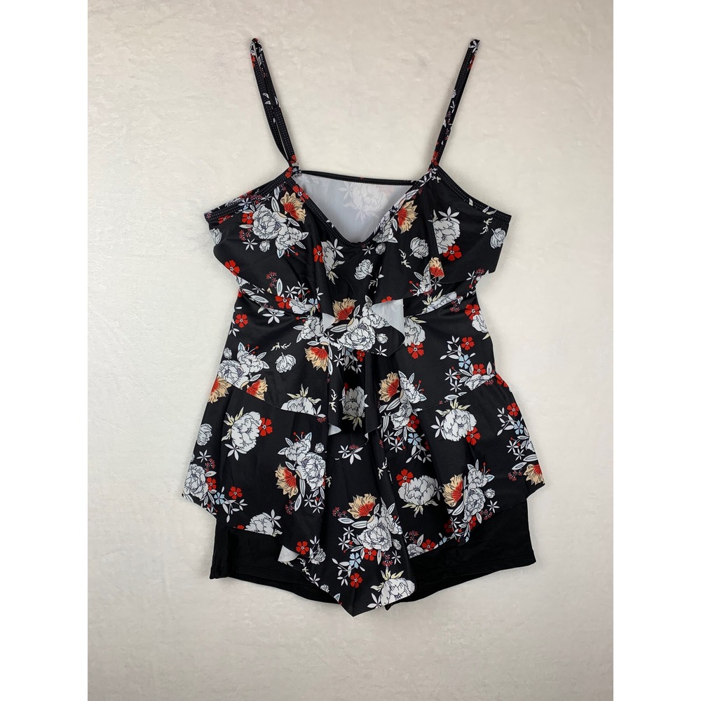 NWOT Floral Tiered Ruffle Tankini Swimsuit Set with Boyleg Shorts Black XL